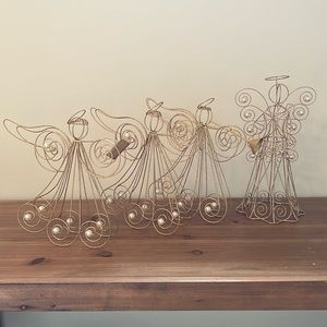 Set of 4 Vintage Gold Wire & Pearl Christmas Angels Decorations